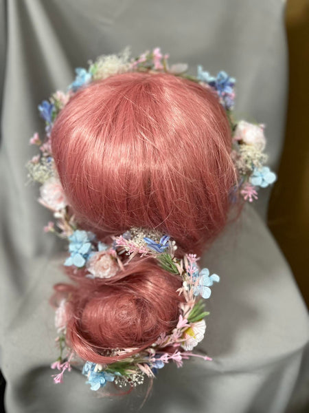 Romantic flower garland Pastel wedding hair garland Bridal hair vine Long Flexible flower headpiece Magaela Pale blue Blush bridal garland