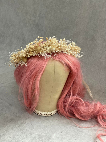 Natural cream flower crown Fluffy children crown Baby wreath Preserved and dried Beige and ivory bridal crown Magaela Wedding hair wreath