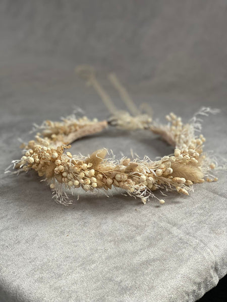 Natural cream flower crown Fluffy children crown Baby wreath Preserved and dried Beige and ivory bridal crown Magaela Wedding hair wreath