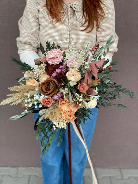 Rustic Boho bridal bouquet, Natural wedding bouquet, Autumn rusty and ivory bouquet, Natural olive leaves bridal bouquet, Magaela, Bridal accessories