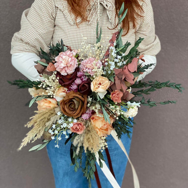 Rustic Boho bridal bouquet, Natural wedding bouquet, Autumn rusty and ivory bouquet, Natural olive leaves bridal bouquet, Magaela, Bridal accessories