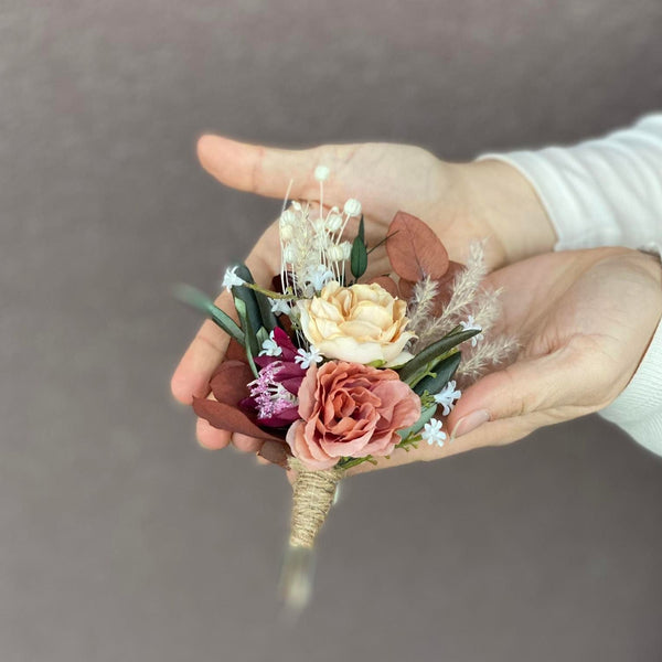 Rustic boho boutonniere, Flower groom's corsage, Groom's accessories, Autumn boutonniere, Natural buttonhole, Ivory rusty corsage, Magaela