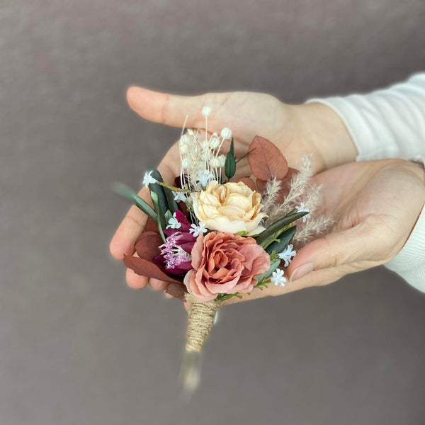 Rustic boho boutonniere, Flower groom's corsage, Groom's accessories, Autumn boutonniere, Natural buttonhole, Ivory rusty corsage, Magaela