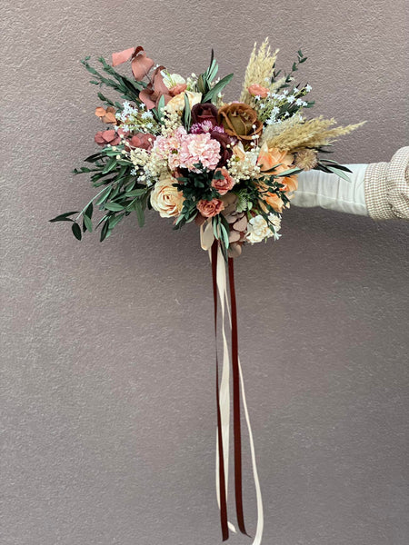 Rustic Boho bridal bouquet, Natural wedding bouquet, Autumn rusty and ivory bouquet, Natural olive leaves bridal bouquet, Magaela, Bridal accessories