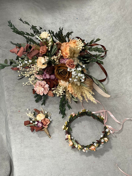 Rustic Boho bridal bouquet, Natural wedding bouquet, Autumn rusty and ivory bouquet, Natural olive leaves bridal bouquet, Magaela, Bridal accessories