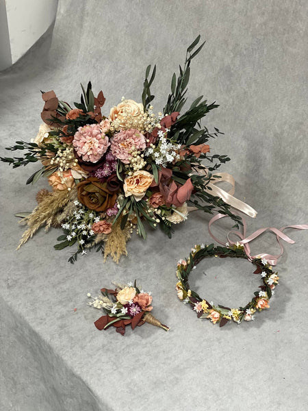 Rustic Boho bridal bouquet, Natural wedding bouquet, Autumn rusty and ivory bouquet, Natural olive leaves bridal bouquet, Magaela, Bridal accessories