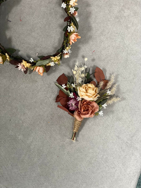 Rustic boho boutonniere, Flower groom's corsage, Groom's accessories, Autumn boutonniere, Natural buttonhole, Ivory rusty corsage, Magaela