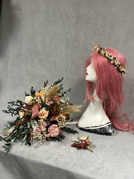 Rustic Boho bridal bouquet, Natural wedding bouquet, Autumn rusty and ivory bouquet, Natural olive leaves bridal bouquet, Magaela, Bridal accessories