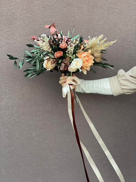 Rustic Boho bridal bouquet, Natural wedding bouquet, Autumn rusty and ivory bouquet, Natural olive leaves bridal bouquet, Magaela, Bridal accessories