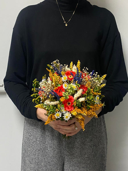 Folk poppy flower bridal bouquet