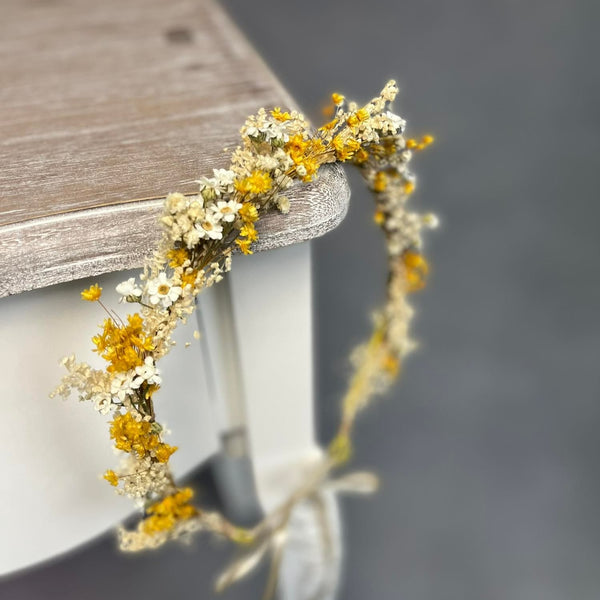 Yellow and ivory wedding flower crown