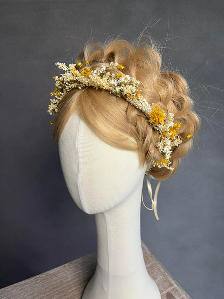 Yellow and ivory wedding flower crown