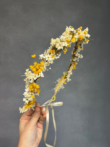 Yellow and ivory wedding flower crown