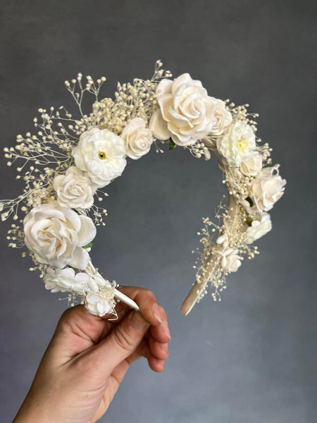 Ivory flower headband with roses