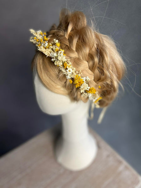 Yellow and ivory wedding flower crown