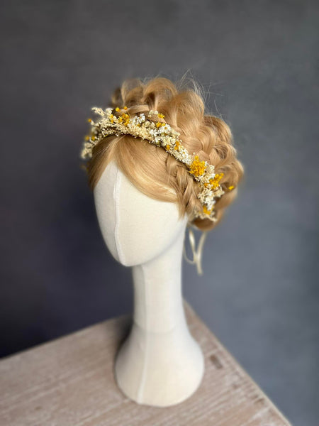 Yellow and ivory wedding flower crown