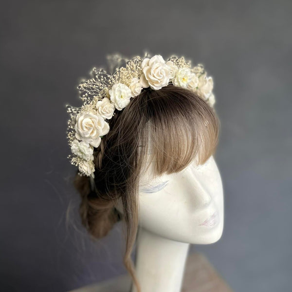 Ivory flower headband with roses