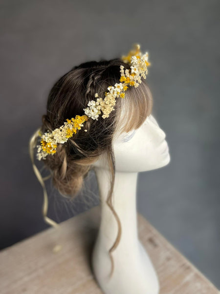 Yellow and ivory wedding flower crown