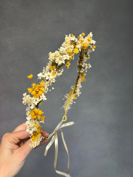 Yellow and ivory wedding flower crown