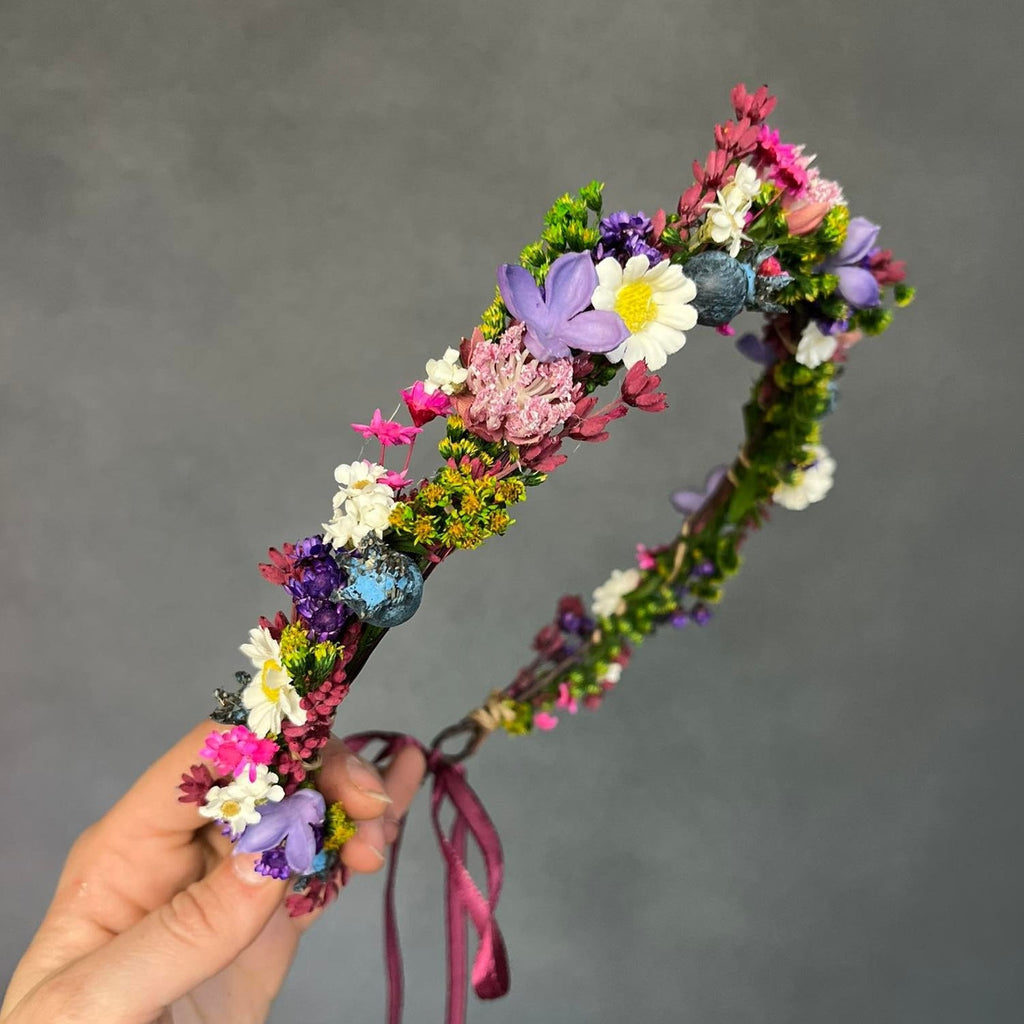 Colourful meadow flower hair crown