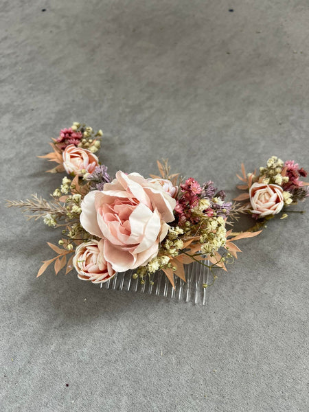 Blush shapable bridal vine, Hair flowers, Romantic bridal accessories, Pale pink flower comb, Wedding hair comb, Flexible hair vine Bendable