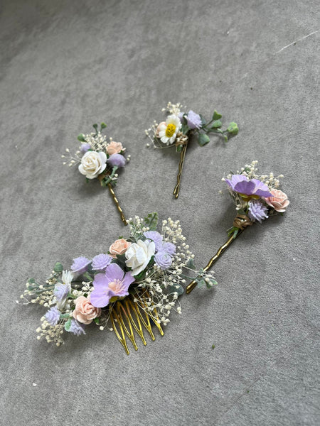 Pale purple bridal flower set