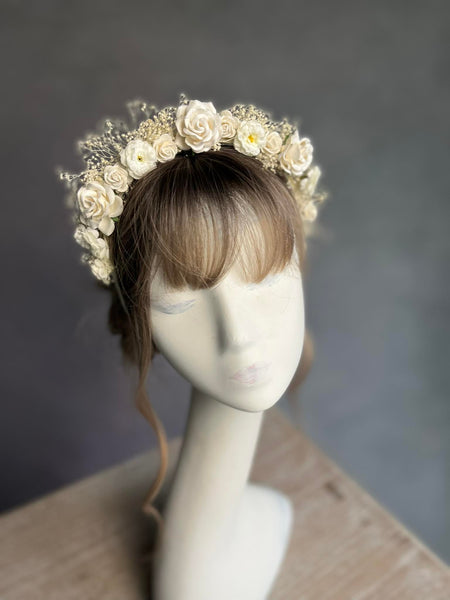 Ivory flower headband with roses