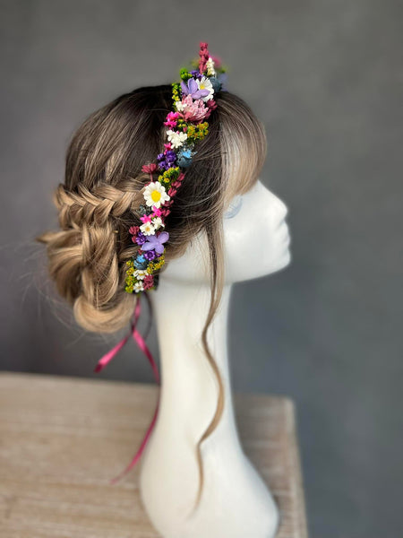 Colourful meadow flower hair crown