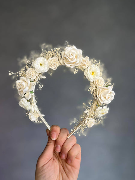 Ivory flower headband with roses