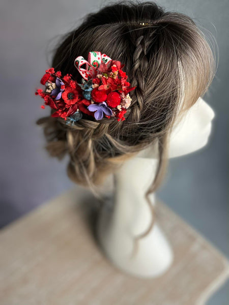 Red poppy flower hair comb
