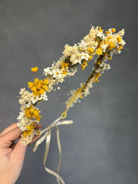 Yellow and ivory wedding flower crown