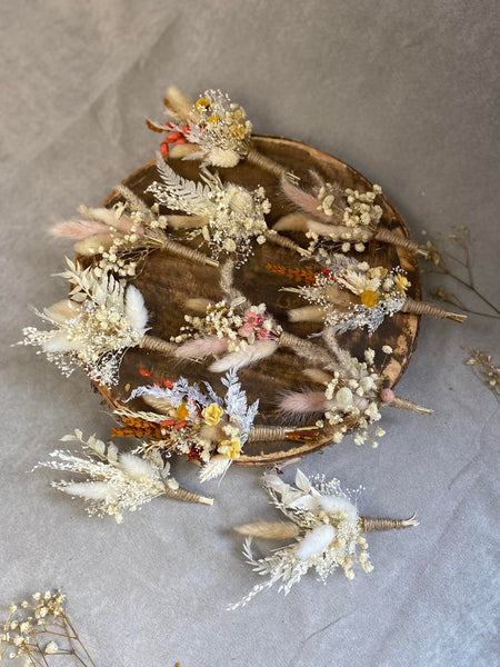 Natural boho rustic boutonnieres