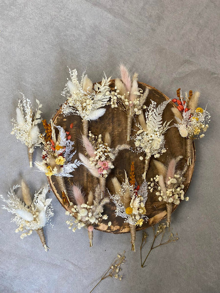 Natural boho rustic boutonnieres