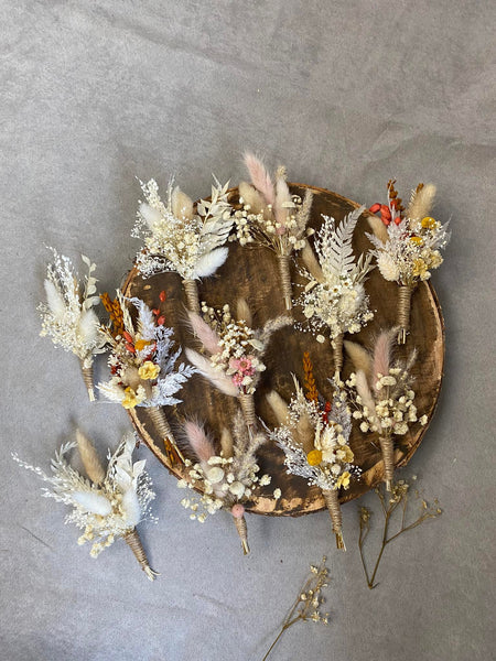 Natural boho rustic boutonnieres