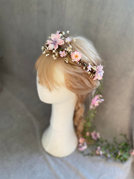 Blush flower hair crown with vines