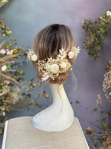 Shapeable ivory wedding flower hair vine with preserved flowers White wedding headpiece Bridal hair flowers Off white hair vine