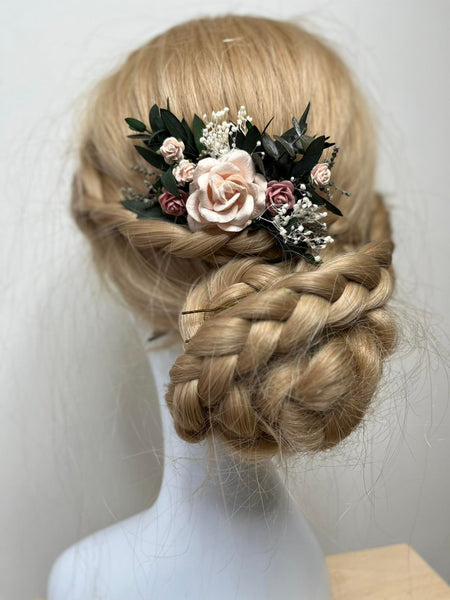 Dusty pink roses wedding hair comb