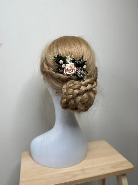 Dusty pink roses wedding hair comb