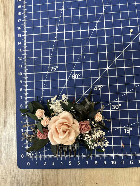 Dusty pink roses wedding hair comb