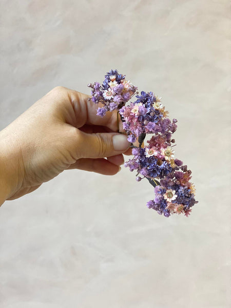 Purple and pink dried flower hairpins