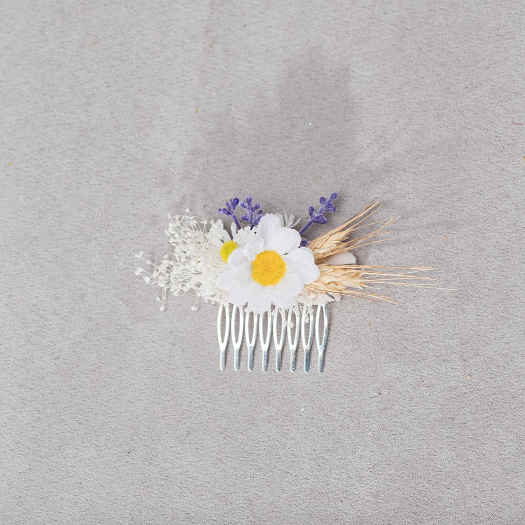 Meadow daisy flower hair comb Purple Lavender flower comb Bridal headpiece Meadowy wedding Spring 2021 Hair flowers White and yellow Magaela