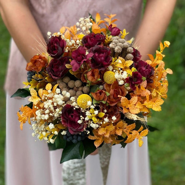 Autumn wedding bouquet Burgundy and orange bridal bouquet Ochre wedding bouquet Magaela accessories Bouquet for bride Fall wedding Handmade