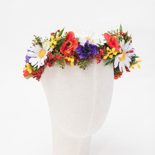 Folk flower half wreath Bridal flower crown 2021 wedding Meadow hair accessories Magaela handmade Wildflowers wedding Boho crown
