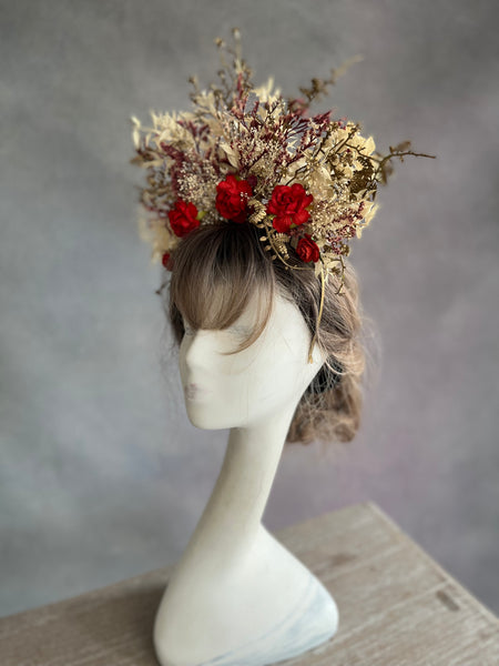 Bridal flower headband with red roses
