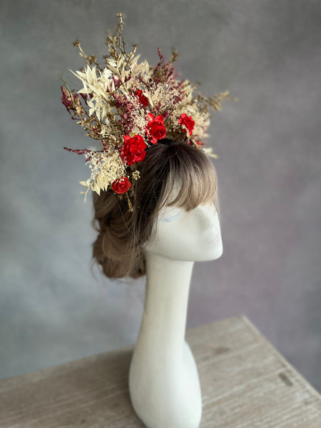 Bridal flower headband with red roses