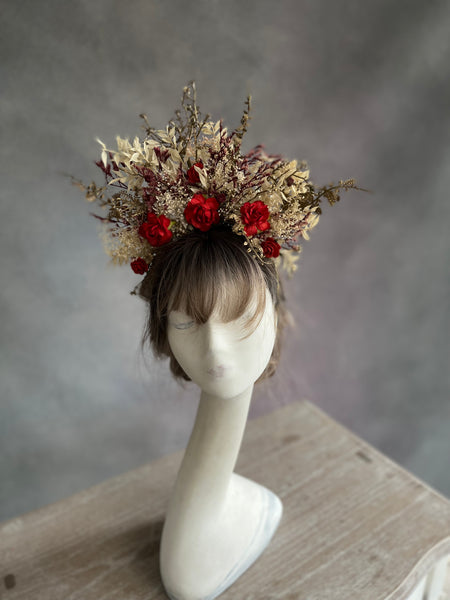 Bridal flower headband with red roses