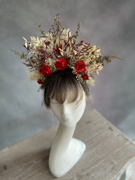 Bridal flower headband with red roses