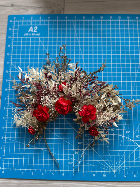 Bridal flower headband with red roses