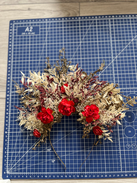 Bridal flower headband with red roses