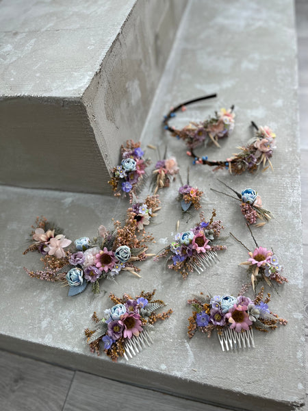 Bridal hair arrangement in pastel colours